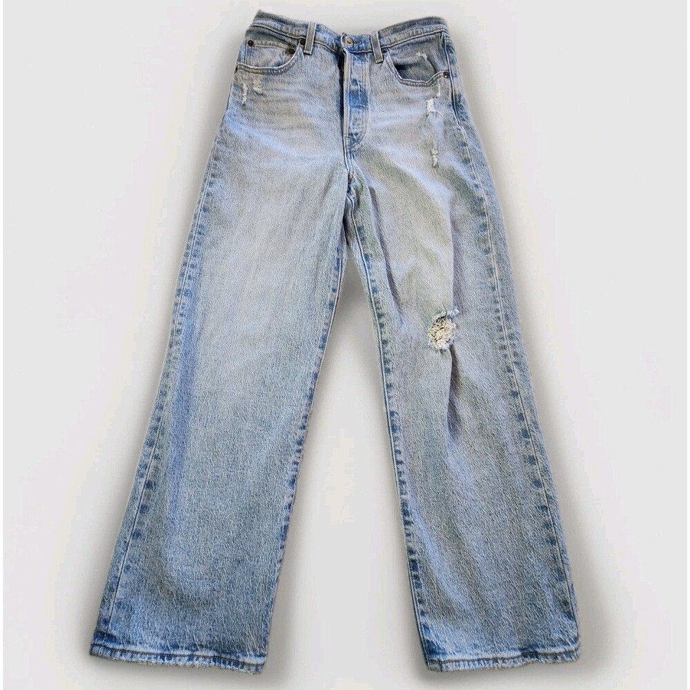 Levis Ribcage Straight Ankle Jeans Womens 27x27 Fits 26x26Light Wash Distressed